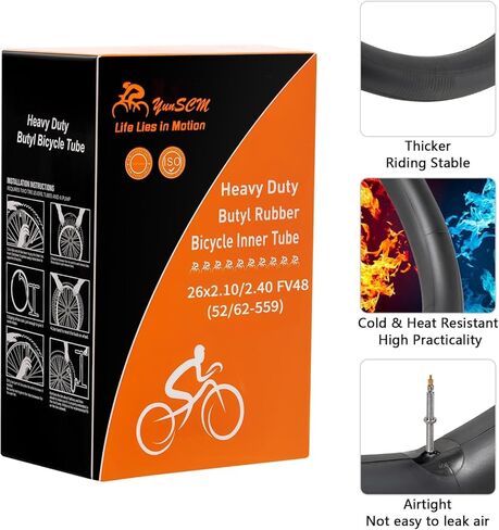 2-PCS 26'' Heavy Duty Bike Tubes 26x1.75 26x1.95 26x2.0 26x2.1 26x2.125 26x2.25 FV33mm Presta Valve Premium Butyl Rubber Inner Tubes 26'' Bicyle Tube Compatible with 26X1.75/2.25 Bike Tire Tubes in Saudi Arabia
