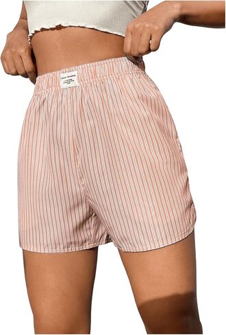 OYOANGLE Women's Summer Casual Striped Print Elastic Waist Mid Rise Straight Leg Shorts Light Grey Small in Saudi Arabia