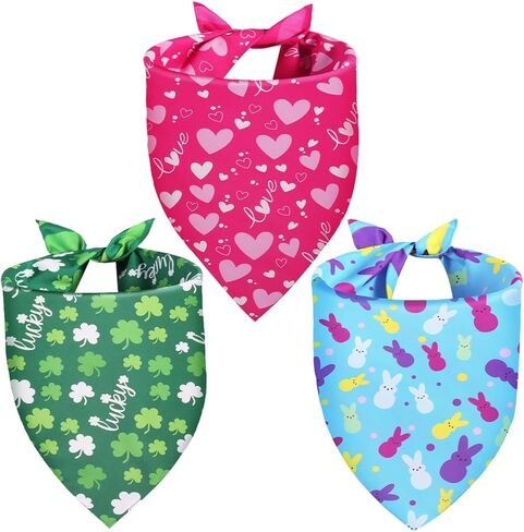 عيد الحب الكلب Bandana St Patricks Day و Easter Dog Bandana كبير 3pcs ، وشاح ملون للصبي والفتاة ، المثلث عكس المرايل. in Kuwait