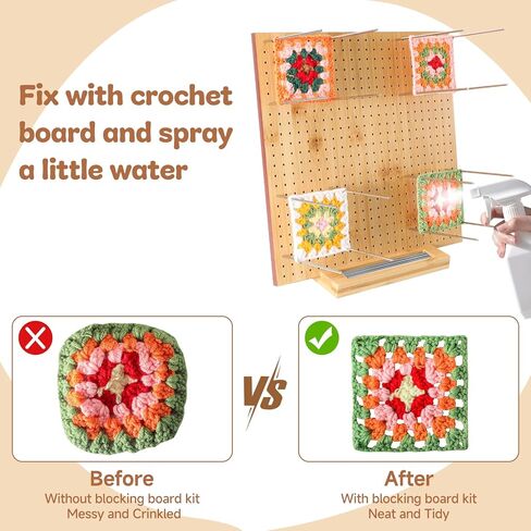 22" x 11" Crochet Blocking Board with 20 Pins and Pegs - Large Granny Square Blocking Board, Durable Bamboo Mats for Crochet Projects, Ideal for Beginners & Knitting Lovers in Saudi Arabia