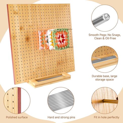 22" x 11" Crochet Blocking Board with 20 Pins and Pegs - Large Granny Square Blocking Board, Durable Bamboo Mats for Crochet Projects, Ideal for Beginners & Knitting Lovers in Saudi Arabia
