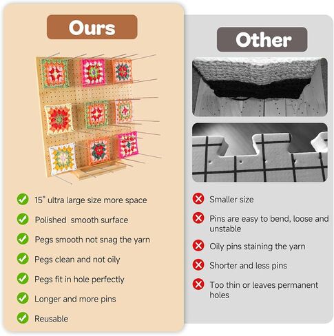 22" x 11" Crochet Blocking Board with 20 Pins and Pegs - Large Granny Square Blocking Board, Durable Bamboo Mats for Crochet Projects, Ideal for Beginners & Knitting Lovers in Saudi Arabia