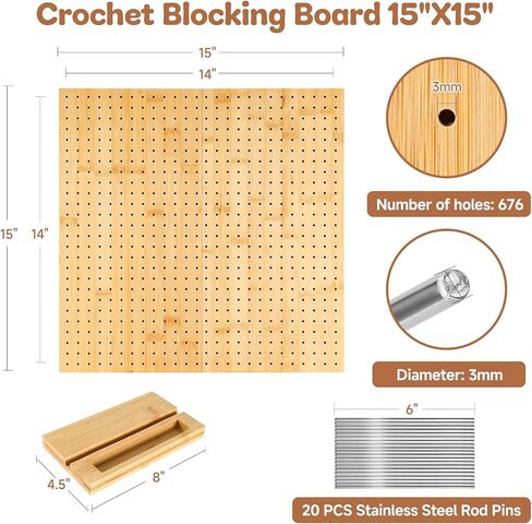22" x 11" Crochet Blocking Board with 20 Pins and Pegs - Large Granny Square Blocking Board, Durable Bamboo Mats for Crochet Projects, Ideal for Beginners & Knitting Lovers in Saudi Arabia