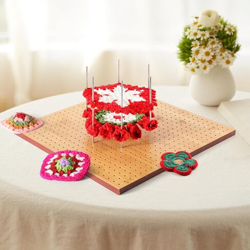 22" x 11" Crochet Blocking Board with 20 Pins and Pegs - Large Granny Square Blocking Board, Durable Bamboo Mats for Crochet Projects, Ideal for Beginners & Knitting Lovers in Saudi Arabia