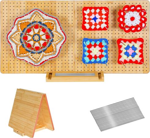 22 "× 11" لوحة حظر الكروشيه مع 20 دباس وأوتاد - لوحة حظر مربعة كبيرة الجدة ، حصيرة متينة الخيزران لمشاريع الكروشيه ، مثالية للمبتدئين ومحبي الحياكة in Kuwait