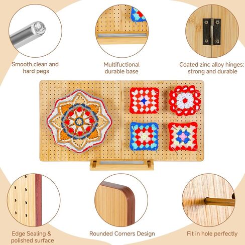 22 "× 11" لوحة حظر الكروشيه مع 20 دباس وأوتاد - لوحة حظر مربعة كبيرة الجدة ، حصيرة متينة الخيزران لمشاريع الكروشيه ، مثالية للمبتدئين ومحبي الحياكة in Kuwait