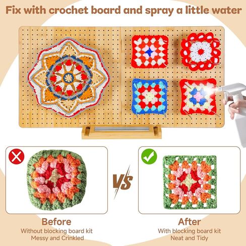 22 "× 11" لوحة حظر الكروشيه مع 20 دباس وأوتاد - لوحة حظر مربعة كبيرة الجدة ، حصيرة متينة الخيزران لمشاريع الكروشيه ، مثالية للمبتدئين ومحبي الحياكة in Kuwait