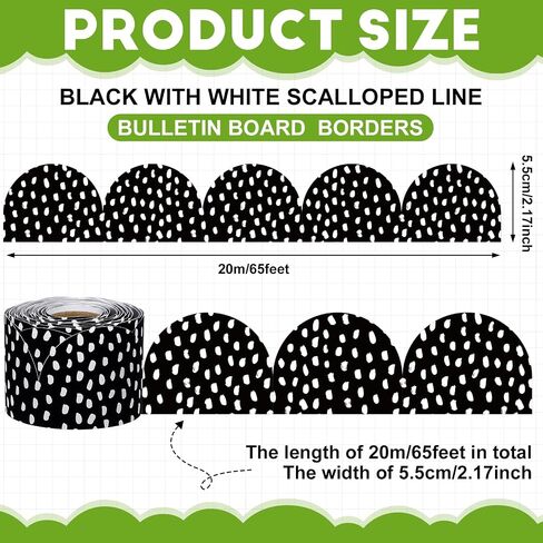65 Feet Black and White Polka Dots Bulletin Board Borders Scalloped Rolled Border Trim Classroom Decoration for Bulletin Boards Office Back to School(Black Polka Dots on White) in Saudi Arabia