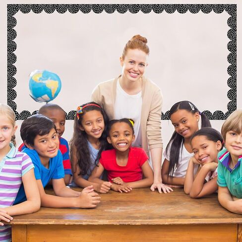 65 Feet Black and White Polka Dots Bulletin Board Borders Scalloped Rolled Border Trim Classroom Decoration for Bulletin Boards Office Back to School(Black Polka Dots on White) in Saudi Arabia