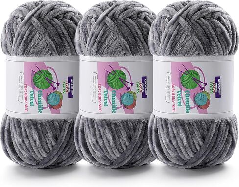 3 غزل Skeins المخملية ، غزل تشنيل للكروشيه والحياكة اليدوية ، خيوط شاملة لصنع الأوشحة ومشاريع الحياكة - خيوط الكروشيه Amigurumi (3 × 3.5 أوقية ، 3 × 87.5 صباحًا) in Kuwait