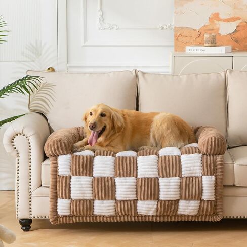 Comfy Large Dog Couch Bed, Luxury Sofa Style with Bolster, Washable Scratch-Proof Cover for Pets Dogs Cats, Brown in Kuwait