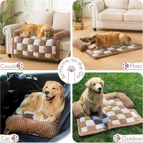 Comfy Large Dog Couch Bed, Luxury Sofa Style with Bolster, Washable Scratch-Proof Cover for Pets Dogs Cats, Brown in Kuwait