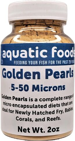 Aquatic Foods Inc. Golden Pearls 5-50 Microns (مسحوق) تم تفريغه حديثًا وأطفال من الروبيان ، والأكسولوتلز ، والقرص ، والسيشات ، وسمك السلور ، والزخار ، والملاك ، والغوابيس ، والبيتاس ، والرشغيين ، والشعاب المرجانية - 2oz زجاجة in Saudi Arabia