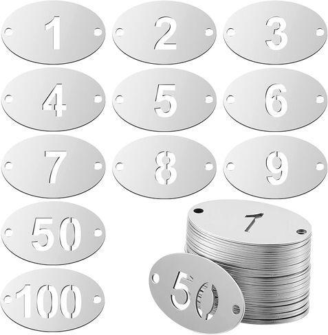 Hicarer Metal Numbered Tags Stainless Steel Number ID Key Tags with Holes Numbered Key Rings Chain(1-100, Rectangle,1.57 x 0.79 Inches) in Saudi Arabia