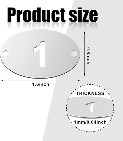 Hicarer Metal Numbered Tags Stainless Steel Number ID Key Tags with Holes Numbered Key Rings Chain(1-100, Rectangle,1.57 x 0.79 Inches) in Saudi Arabia