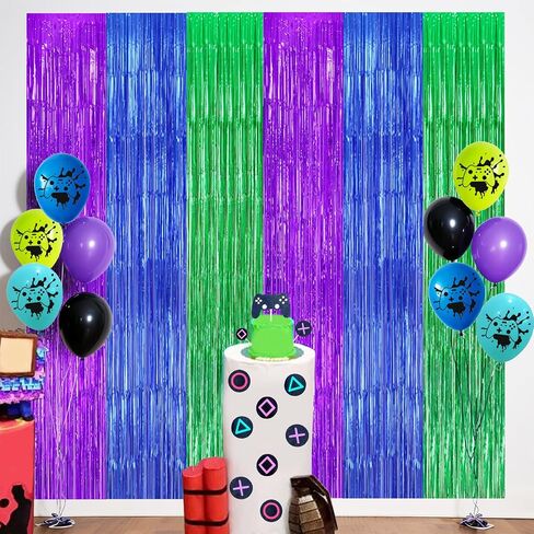 22Pcs Cute Dollhouse Party Decorations, Purple Pink 3.3x8.2ft Tinsel Foil Fringe Curtains Banners and Multicolour Balloons for Cartoon Theme Birthday Decorations Boys and Girls Party Supplies in Saudi Arabia
