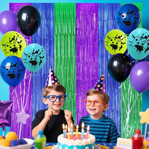 22Pcs Cute Dollhouse Party Decorations, Purple Pink 3.3x8.2ft Tinsel Foil Fringe Curtains Banners and Multicolour Balloons for Cartoon Theme Birthday Decorations Boys and Girls Party Supplies in Saudi Arabia