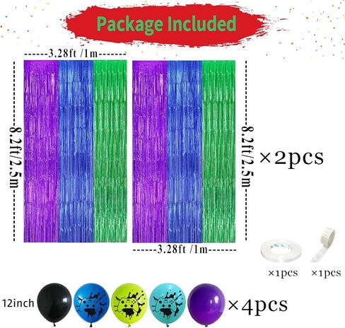 22Pcs Cute Dollhouse Party Decorations, Purple Pink 3.3x8.2ft Tinsel Foil Fringe Curtains Banners and Multicolour Balloons for Cartoon Theme Birthday Decorations Boys and Girls Party Supplies in Saudi Arabia
