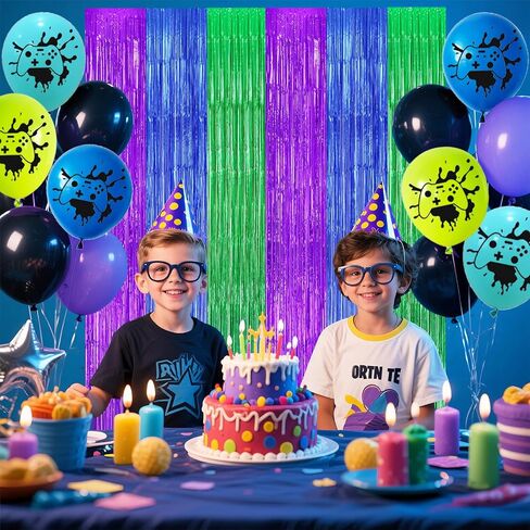 22Pcs Cute Dollhouse Party Decorations, Purple Pink 3.3x8.2ft Tinsel Foil Fringe Curtains Banners and Multicolour Balloons for Cartoon Theme Birthday Decorations Boys and Girls Party Supplies in Saudi Arabia