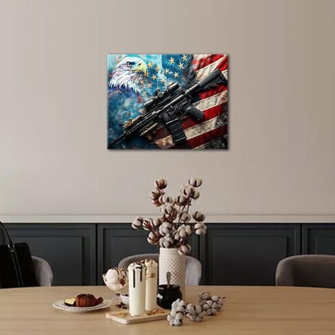 Rebotipy Bald Eagle Paint by Numbers Patriotism Veterans Day Painting Art Picture of a Machine Gun Placed on The American Flag Adults DIY Animals Paint for Men Lady Paintings Crafts Gifts16x20 in in Saudi Arabia