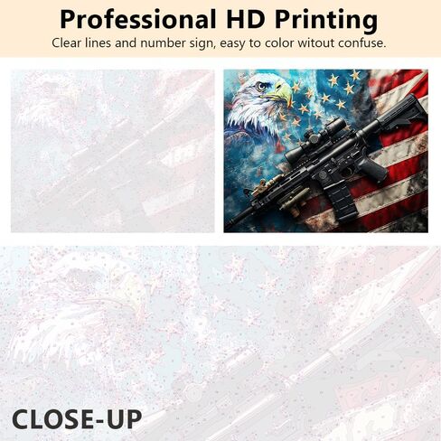 Rebotipy Bald Eagle Paint by Numbers Patriotism Veterans Day Painting Art Picture of a Machine Gun Placed on The American Flag Adults DIY Animals Paint for Men Lady Paintings Crafts Gifts16x20 in in Saudi Arabia
