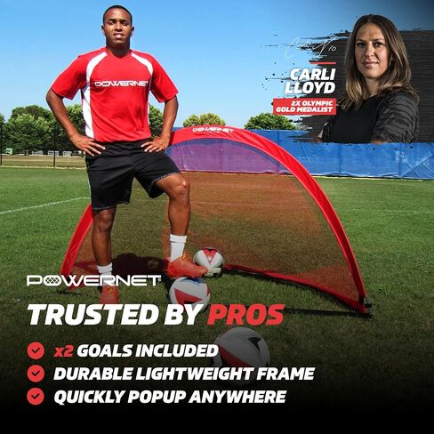 PowerNet Soccer Popup Net الهدف المحمول | مستطيل 4 × 3 | 2 هدف + 1 حقيبة حمل | إطار متين خفيف الوزن | إعداد سريع، تخزين سهل الطي | لعبة جانبية صغيرة قصيرة | دقة الممارسة الفنية in Saudi Arabia