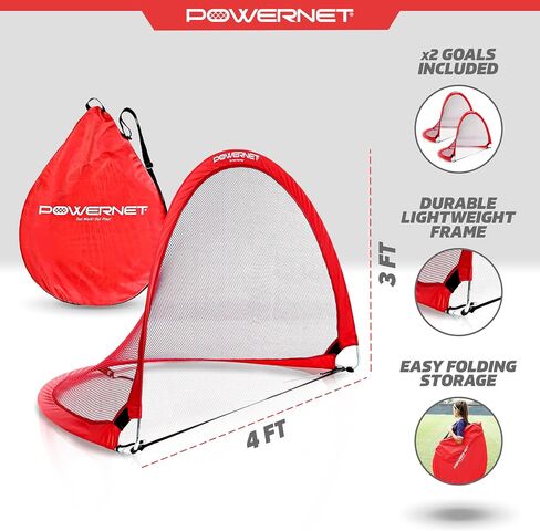 PowerNet Soccer Popup Net الهدف المحمول | مستطيل 4 × 3 | 2 هدف + 1 حقيبة حمل | إطار متين خفيف الوزن | إعداد سريع، تخزين سهل الطي | لعبة جانبية صغيرة قصيرة | دقة الممارسة الفنية in Saudi Arabia