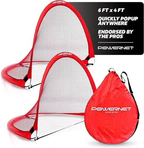 PowerNet Soccer Popup Net الهدف المحمول | مستطيل 4 × 3 | 2 هدف + 1 حقيبة حمل | إطار متين خفيف الوزن | إعداد سريع، تخزين سهل الطي | لعبة جانبية صغيرة قصيرة | دقة الممارسة الفنية in Saudi Arabia