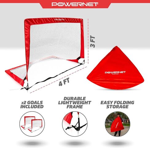 PowerNet Soccer Popup Net الهدف المحمول | مستطيل 4 × 3 | 2 هدف + 1 حقيبة حمل | إطار متين خفيف الوزن | إعداد سريع، تخزين سهل الطي | لعبة جانبية صغيرة قصيرة | دقة الممارسة الفنية in Kuwait