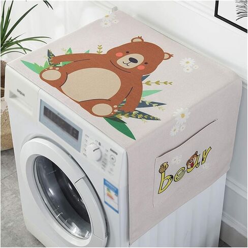Appliance Dust Cover Washer Cover Refrigerator cover ，Simple Cotton and Linen Cloth Art Waterproof Washing Machine Cover，With Storage Bags Dust Cover for Home Appliances(C) in Kuwait