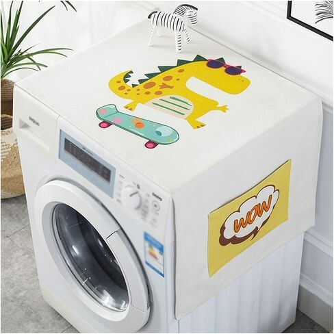 Appliance Dust Cover Washer Cover Refrigerator cover ，Simple Cotton and Linen Cloth Art Waterproof Washing Machine Cover，With Storage Bags Dust Cover for Home Appliances(C) in Kuwait