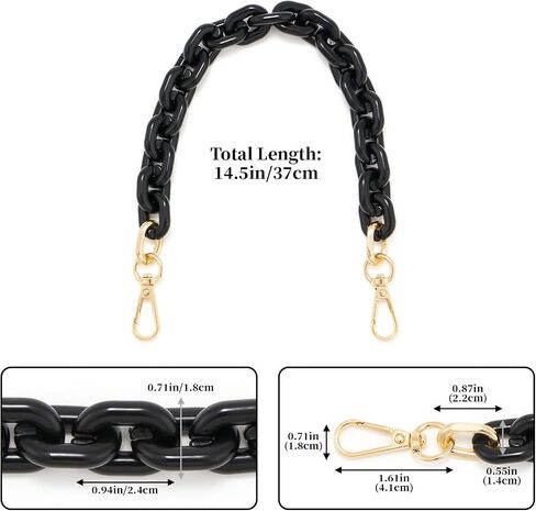ZOOEASS Acrylic Purse Strap Black 14.5inch Oval Bag Chains Resin Handbag Strap DIY Replacement Purse Charm Chain Extender（G Black-37CM） in Kuwait