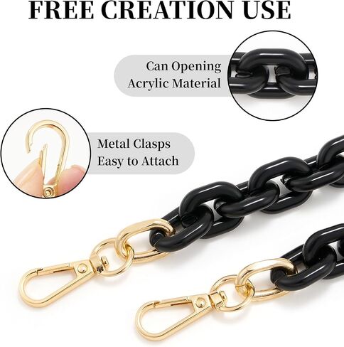 ZOOEASS Acrylic Purse Strap Black 14.5inch Oval Bag Chains Resin Handbag Strap DIY Replacement Purse Charm Chain Extender（G Black-37CM） in Kuwait