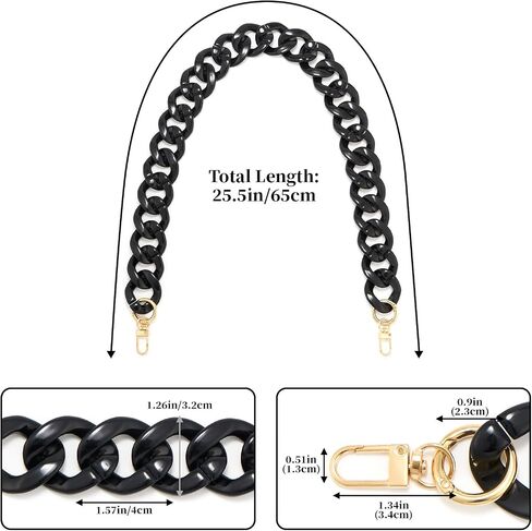 ZOOEASS Acrylic Purse Strap Black 14.5inch Oval Bag Chains Resin Handbag Strap DIY Replacement Purse Charm Chain Extender（G Black-37CM） in Kuwait