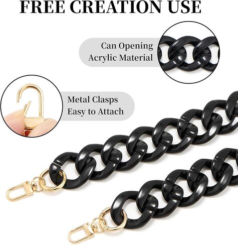 ZOOEASS Acrylic Purse Strap Black 14.5inch Oval Bag Chains Resin Handbag Strap DIY Replacement Purse Charm Chain Extender（G Black-37CM） in Kuwait