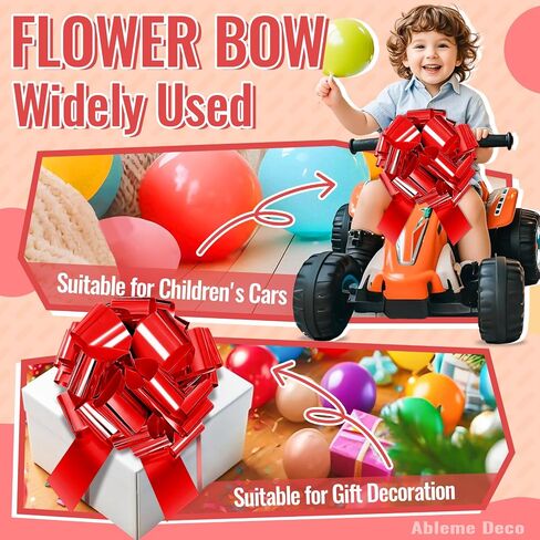 12 Inch Large Pull Bow for Car, Present, Bike, Appliances, Reusable PVC Bow Ribbon for Christmas, Wedding, Birthday, Party Decoration (Red) in Kuwait