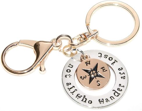 Travel Keychain - Not All Who Wander Are Lost - Compass - Camping Key Chain - Swivel Keyring and Clip - Travel Accessories - Handmade by Green Acorn Kitchen in Saudi Arabia