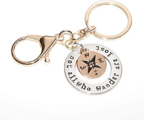 Travel Keychain - Not All Who Wander Are Lost - Compass - Camping Key Chain - Swivel Keyring and Clip - Travel Accessories - Handmade by Green Acorn Kitchen in Saudi Arabia