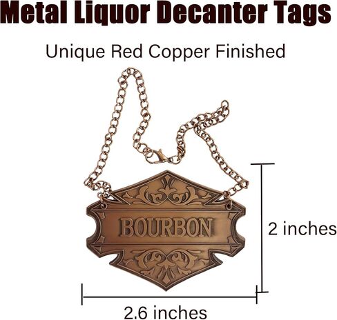 Decanter Tag with Adjustable Chain, Copper, 2.6 x 2 inches, Liquor Bottle Label (Bourbon tag) in Kuwait