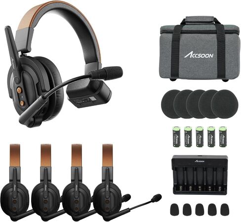 Accsoon Como SE Wireless Intercom Headset System, 2.4GHz Full Duplex Wireless Headset 5-Person, 1312FT/400M Range 30H Real-time Monitoring, Wireless-Headset-Intercom for Team Communication Group Talk in Saudi Arabia
