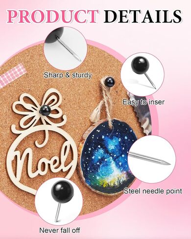 eZAKKA Map Push Pins, 200 Pcs Cute Push Pins for Cork Board Decorative Thumb Tacks for Photo Wall, Feature Wall, Travel Map, Bulletin Board, Office or Home, Light Pink in Kuwait