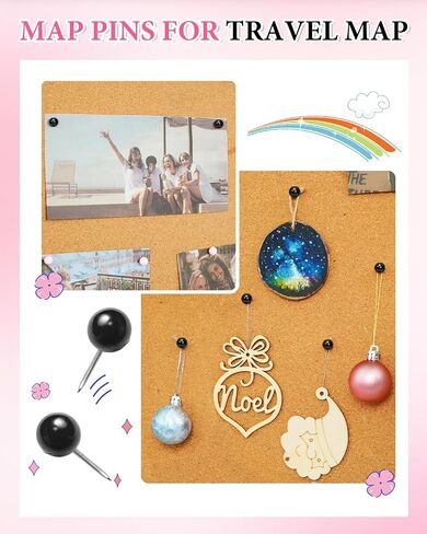 eZAKKA Map Push Pins, 200 Pcs Cute Push Pins for Cork Board Decorative Thumb Tacks for Photo Wall, Feature Wall, Travel Map, Bulletin Board, Office or Home, Light Pink in Kuwait
