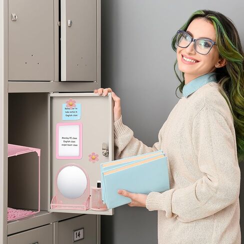 9 Pcs Locker Organizer Kit Includes Locker Shelf Rug Mirror Pen Holder Whiteboard with Marker and Nails Locker Decoration for Back to School Supplies (Blue) in Kuwait