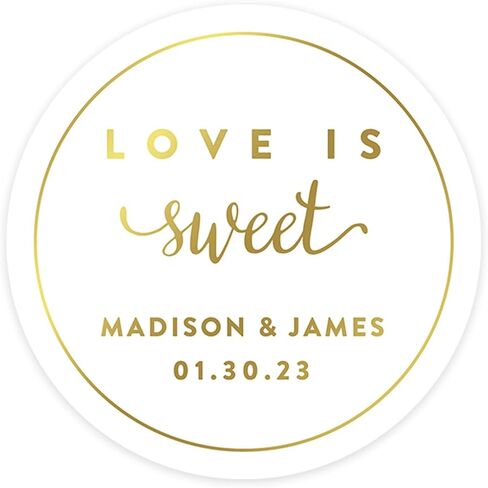 Andaz Press Personalized Round Circle Wedding Favor Gift Labels Stickers, Metallic Gold Ink, Thank You for Celebrating with Us Sticker, 40-Pack, Custom Made Any Name Wedding Stickers for Favors in Saudi Arabia