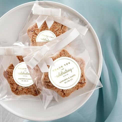 Andaz Press Personalized Round Circle Wedding Favor Gift Labels Stickers, Metallic Gold Ink, Thank You for Celebrating with Us Sticker, 40-Pack, Custom Made Any Name Wedding Stickers for Favors in Saudi Arabia