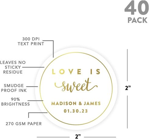 Andaz Press Personalized Round Circle Wedding Favor Gift Labels Stickers, Metallic Gold Ink, Thank You for Celebrating with Us Sticker, 40-Pack, Custom Made Any Name Wedding Stickers for Favors in Saudi Arabia