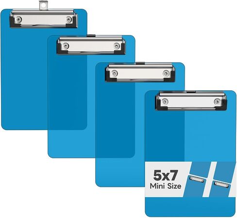 Mini Clipboard Set of 4, 5 x 7 Plastic Small Blue Clip Boards with Low Profile Clip, Memo Size for Classroom, Teacher, Students, School & Office Supplies in Saudi Arabia