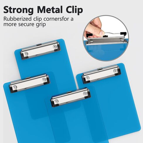 Mini Clipboard Set of 4, 5 x 7 Plastic Small Blue Clip Boards with Low Profile Clip, Memo Size for Classroom, Teacher, Students, School & Office Supplies in Saudi Arabia