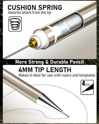 Nicpro 6PCS Metal Mechanical Pencil Set, Full Copper Drafting Pencil 0.3, 0.5, 0.7, 0.9 mm & 2PCS 2mm Graphite Lead Holder(4B 2B HB 2H) For Art Sketching Drawing With Lead Refills Eraser Case in Saudi Arabia