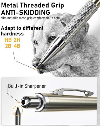 Nicpro 6PCS Metal Mechanical Pencil Set, Full Copper Drafting Pencil 0.3, 0.5, 0.7, 0.9 mm & 2PCS 2mm Graphite Lead Holder(4B 2B HB 2H) For Art Sketching Drawing With Lead Refills Eraser Case in Saudi Arabia